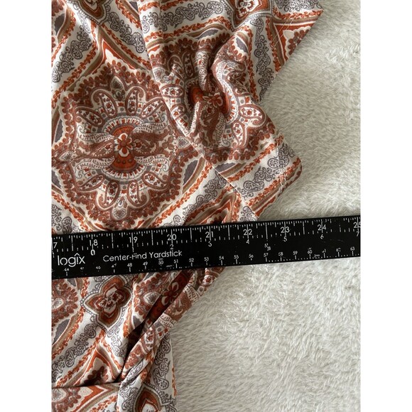 Suzy Shier + Paisley Wrap Dress 1X True Wrap Boho Rust Brown Midi Stretch - Picture 8 of 9
